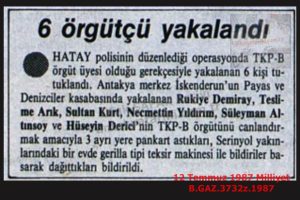 6 Yasadışı Örgüt Üyesi Yakalandı-12 Temmuz 1987-Milliyet/Six Members of an Illegal Organization Captured — 12 July 1987