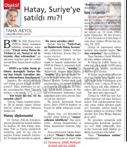Suriyelilerin Hatay’da Arazi Satın Alması-12 Temmuz 2006-Milliyet/“Syrians Purchasing Land in Hatay” — 12 July 2006 — Milliyet