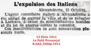 İskenderun İtalyan Konsolosluk Görevlisinin Şehri Terk Etmesi-13 Ekim 1911-Le Petit Provençal/The Departure of the Italian Consular Agent from Alexandretta — 13 October 1911 — Le Petit Provençal