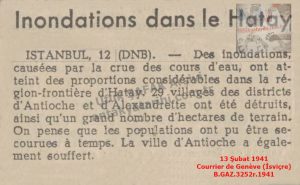 Hatay’da Sel-13 Şubat 1941-Courrier de Genève (İsviçre)/Flood in Hatay – 13 February 1941