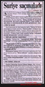 “Suriye Saçmaladı”-14 Aralık 1989-Milliyet/“Syria Spoke Nonsense” – 14 December 1989