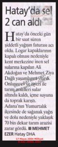 Hatay’daki Selde 2 Kişi Öldü-17 Mayıs 2004-Milliyet/2 People Died in the Flood in Antakya – 17 May 2004 – Milliyet