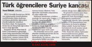 Hatay’lı Öğrencilere Suriye Kancası-2 Mart 1998-Milliyet/Syrian Trap for Students from Hatay – 2 March 1998 – Milliyet