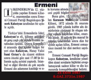 İskenderun’da Ermeni Kilisesi’nin Açılışı-25 Ekim 1987-Milliyet/Opening of the Armenian Church in İskenderun — 25 October 1987