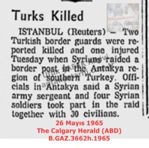 Türkler Öldürüldü-26 Mayıs 1965-The Calgary Herald (ABD)-Turks Killed-26 Mayıs 1965