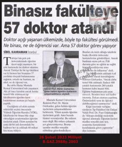 Henüz Açılmayan Tıp Fakültesine Atanan Doktorlar-26 Şubat 2003-Milliyet/Doctors Appointed to a Medical Faculty Not Yet Opened – 26 February 2003 – Milliyet