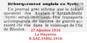 İngilizlerin İskenderun Çıkarması-27 Ağustos 1916-La Mayenne/The British Landing at Alexandretta — 27 August 1916 — La Mayenne