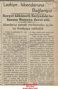 Lazkiye’nin İskenderun Sancağına Bağlanması-27 Ağustos 1934-Türk Sözü/“The Annexation of Latakia to the Sanjak of Alexandretta” — 27 August 1934 — Türk Sözü