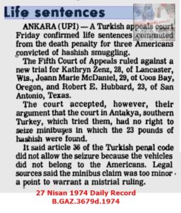 Müebbet Hapis Cezaları (Antakya Üçlüsü)-27 Nisan 1974-Daily Record/Life sentences-27 April 1974