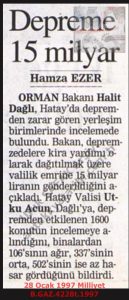 Hatay’a Deprem Yardımı-28 Ocak 1997-Milliyet/Earthquake Aid for Hatay – 28 January 1997 – Milliyet