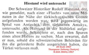 İsviçreli Profesör Hiestand Antakya Hastanesinde-26 Ocak 1967-Thurgauer Zeitung (İsviçre)/Swiss Professor Hiestand in Antakya Hospital – 26 January 1967
