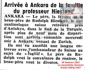 Profesör Hiestand’ın Ailesi Ankara’da-30 Haziran 1967-Le nouvelliste (İsviçre)/Professor Hiestand’s Family in Ankara – 30 June 1967