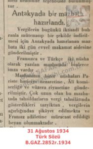 Vergi Tahsildarını Şikayet-Antakya-31 Ağustos 1934-Türk Sözü/Complaint Against a Tax Collector – Antioch — 31 August 1934 — Türk Sözü
