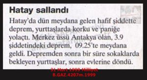 Hatay’da Deprem-31 Mart 1999-Milliyet/Earthquake in Hatay – 31 March 1999 – Milliyet