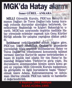 MGK’da Hatay Alarmı-4 Haziran 1995-Milliyet/Hatay on the Agenda at the National Security Council (MGK) – 4 June 1995 – Milliyet