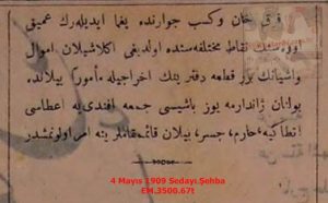 Kırıkhan ve Keseb Yağmasında Çalınan Eşyalar İçin Tutulan Raporlar (Defterler)-4 Mayıs 1909-Sadayı Şehba/Reports (Registers) Prepared for the Goods Stolen During the Looting of Kırıkhan and Keseb – 4 May 1909 – Sadayı Şehba