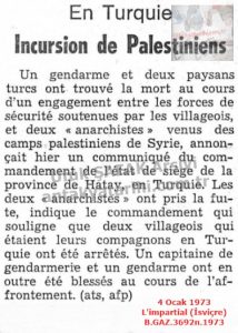 Hatay’da Çatışma-4 Ocak 1973-L’impartial (İsviçre)/Clash in Hatay — 4 January 1973 — L’Impartial