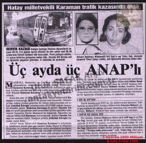 Hatay Milletvekili KARAMAN Trafik Kazasında Öldü-5 Haziran 1990-Milliyet/Hatay MP KARAMAN Died in a Traffic Accident – 5 June 1990