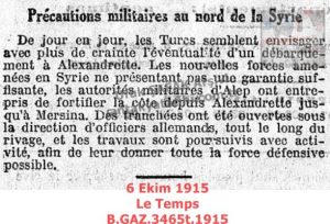 Suriye’nin Kuzeyinde Askeri Önlemler-6 Ekim 1915-Le Temps/Military Measures in Northern Syria — 6 October 1915 — Le Temps