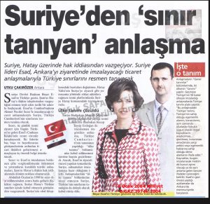 Suriye’nin Hatay Politikasında Değişiklik-6 Ocak 2004-Milliyet/Change in Syria’s Hatay Policy – 6 January 2004 – Milliyet