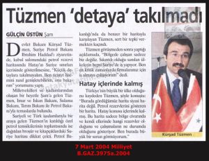 Suriye’nin Hatay’ı Kendi Ülke Sınırlarında Göstermesi-7 Mart 2004-Milliyet/Syria Showing Hatay Within Its Own National Borders – 7 March 2004 – Milliyet