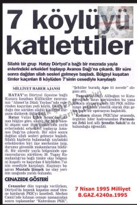 7 Köylüyü Katlettiler-7 Nisan 1995-Milliyet/They Massacred 7 Villagers – 7 April 1995 – Milliyet