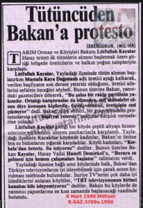 Bakan Yayladağı’nda Protesto Edildi-8 Mart 1990-Milliyet/Minister Protested in Yayladağı – 8 March 1990
