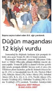 Düğünde Maganda Kurşunları-Samandağı-9 Ağustos 2007-Milliyet/“Stray Bullets Fired by Armed Revelers at a Wedding – Samandağ” — 9 August 2007 — Milliyet