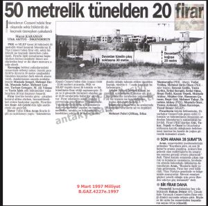 İskenderrun Hapishanesinden Firar-9 Mart 1997-Milliyet/Escape from İskenderun Prison – 9 March 1997 – Milliyet