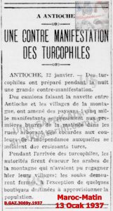 Antakya’da Türklerin Gösterileri-Maroc Matin-13 Ocak 1937/Demonstrations by Turks in Antioch — Maroc Matin — 13 January 1937