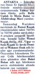 Antakya’da Trafik Kazaları-1 Şubat 1977-Milliyet/Traffic Accidents in Antakya – 1 February 1977