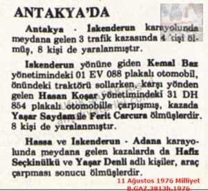 Antakya’da Trafik Kazaları-11 Ağustos 1976-Milliyet/Traffic Accidents in Antakya — 11 August 1976