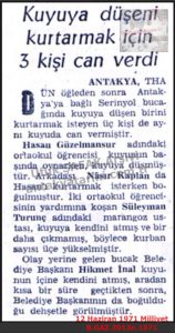 Serinyolda Kuyuda 3 Kişi Öldü-12 Hazran 1971-Milliyet/Three People Died in a Water Well in Serinyol – 12 June 1971
