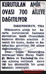 Amik Ovasında Arazı Dağıtımı-12 Temmuz 1973-Milliyet/Land Distribution in the Amik Plain – 12 July 1973