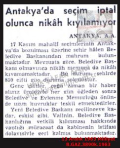Antakya’da Nikahlar Kıyılamıyor-13 Aralık 1963-Milliyet/Marriages Cannot Be Registered in Antakya – 13 December 1963
