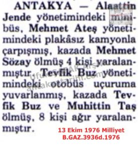 Antakya’da Trafik Kazaları-13 Ekim 1976-Milliyet-Traffic Accidents in Antakya – 13 October 1976