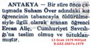 Suham Över’i Öldüren Zanlı Yakalandı-13 Ocak 1979-Milliyet/Suspect Arrested in the Murder of Suham Över — 13 January 1979