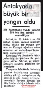 Antakya’da Büyük Bir Yangın Oldu-14 Aralık 1953-Milliyet/A Major Fire Broke Out in Antakya — 14 December 1953