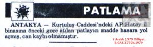 Antakya’da Bombalı Saldırı-17 Kasım 1979-Milliyet/Bomb Attack in Antakya — 17 November 1979