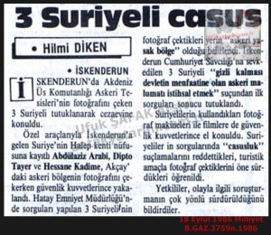 3 Suriyeli Casus Yakalandı-18 Eylül 1986-Milliyet/3 Syrian Spies Captured – 18 September 1986