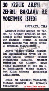 Döver Köyü’nde Bir Aileye Zehirli Baklava Gönderildi-19 Mart 1969-Milliyet/A Poisoned Tray of Baklava Was Sent to a Family in Döver Village 19 March 1969