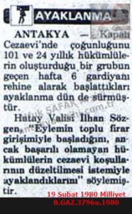 Antakya Cezaevinde Ayaklanma-19 Şubat 1980-Milliyet/Prison Riot in Antakya Prison — 19 February 1980