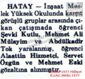 Meslek Yüksek Okulunda Kavga-2 Şubat 1977-Milliyet/Fight at the Vocational College – 2 February 1977