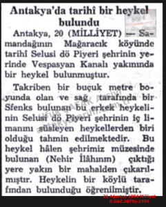 Seleucia Pieria’da Bir Heykel Bulundu-21 Ağustos 1954-Milliyet/A Statue Was Discovered in Seleucia Pieria — 21 August 1954