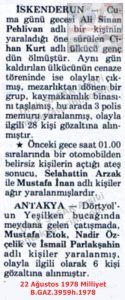 İskenderun ve Dörtyol’da Olaylar-22 Ağustos 1978-Milliyet/Incidents in İskenderun and Dörtyol – 22 August 1978