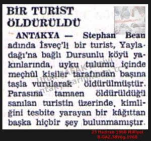 Yayladağı’nda Bir Turist Öldürüldü-23 Haziran 1968-Milliyet/A Tourist Was Killed in Yayladağı — 23 June 1968