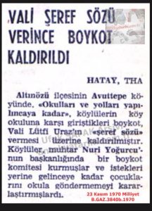 Altınözü’nde Boykot-25 Kasım 1970-Milliyet/Boycott in Altınözü – 25 November 1970