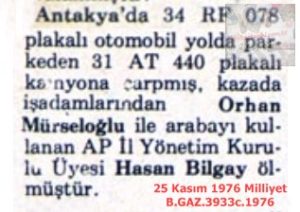 Trafik Kazasında 2 Kişi Öldü-25 Kasım 1976-Milliyet/Two People Killed in a Traffic Accident – 25 November 1976
