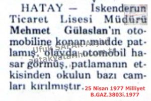 Lise Müdürü’nün Arabası Bomalandı-25 Nisan 1977-Milliyet/High School Principal’s Car Bombed — 25 April 1977