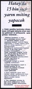 Hatay’da 15.000 İşçi Miting Yapacak-25 Ocak 1975-Milliyet/15,000 Workers Will Hold a Rally in Hatay — 25 January 1975